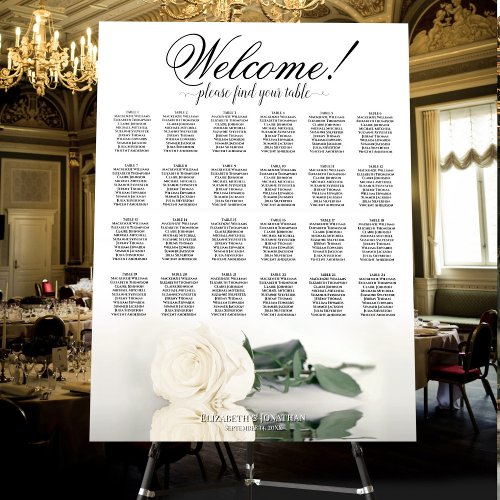 Welcome 24 Table Elegant White Rose Seating Chart Foam Board