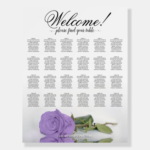 Welcome 24 Table Lavender Rose Seating Chart Foam Board