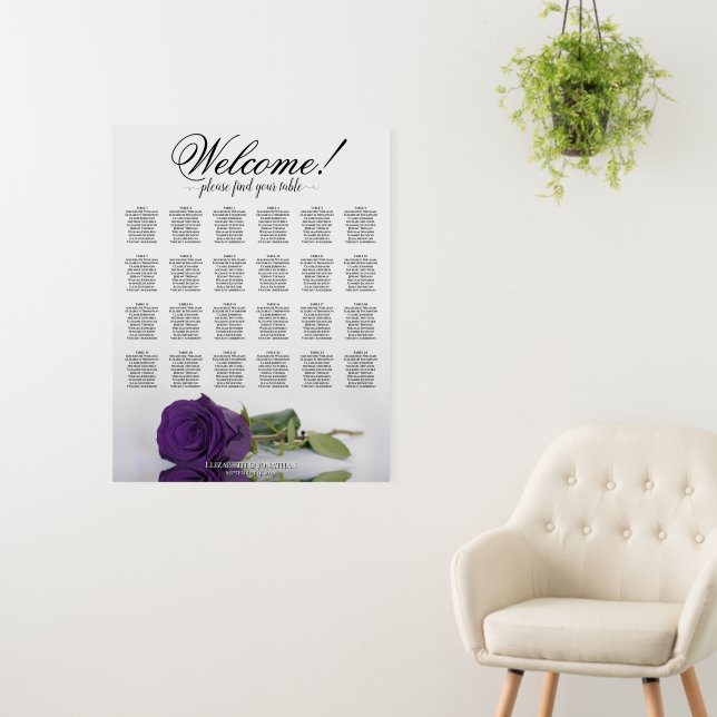 Welcome! 24 Table Royal Purple Rose Seating Chart Foam Board (In Situ (Wall))