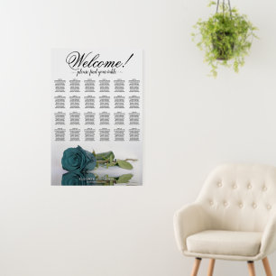 Welcome! 24 Table Teal Rose Wedding Seating Chart Foam Board