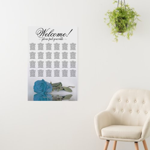 Welcome 24 Table Turquoise Blue Rose Seating Chart Foam Board