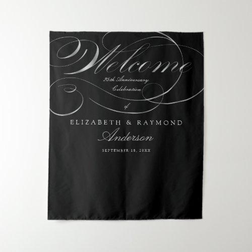 Welcome 25th Anniversary Elegant Silver Script Tapestry