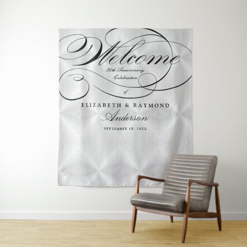 Welcome 25th Anniversary Elegant Silver Script Tapestry