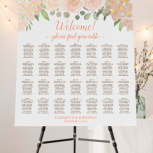 Welcome! 28 Table Coral Peach Floral Seating Chart Foam Board