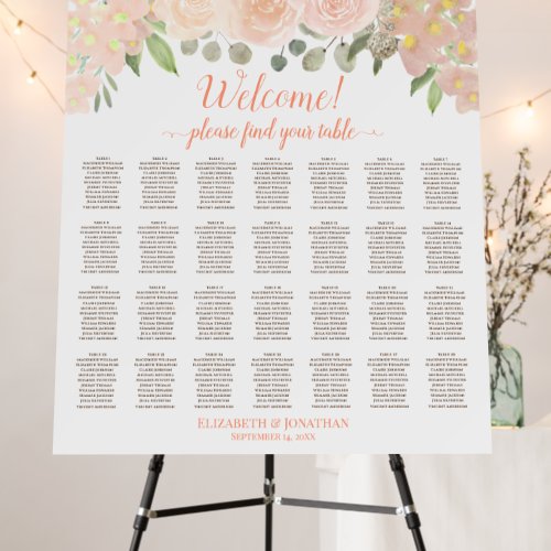 Welcome 28 Table Coral Peach Floral Seating Chart Foam Board