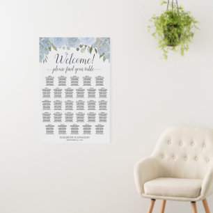 Welcome! 28 Table Dusty Blue Floral Seating Chart Foam Board