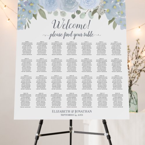 Welcome 28 Table Dusty Blue Floral Seating Chart Foam Board