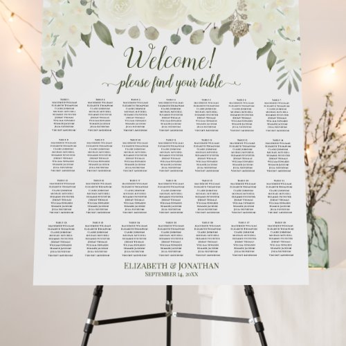 Welcome 28 Table Ivory White Floral Seating Chart Foam Board