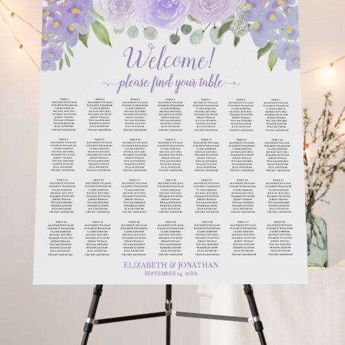 Welcome 28 Table Lavender Floral Seating Chart Foam Board