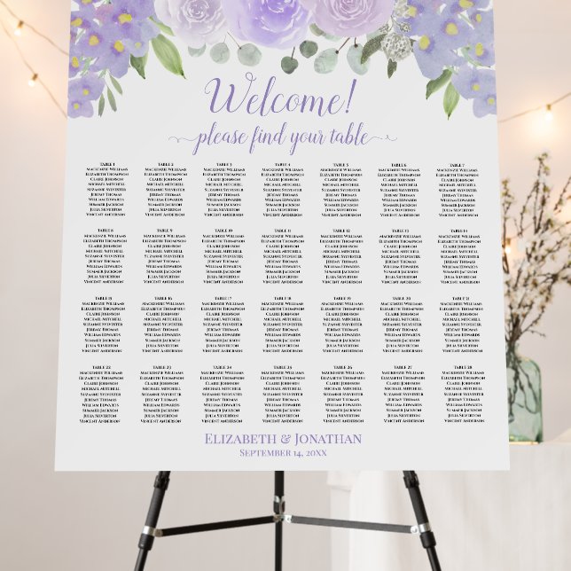 Welcome! 28 Table Lavender Floral Seating Chart Foam Board (In Situ (Stand))