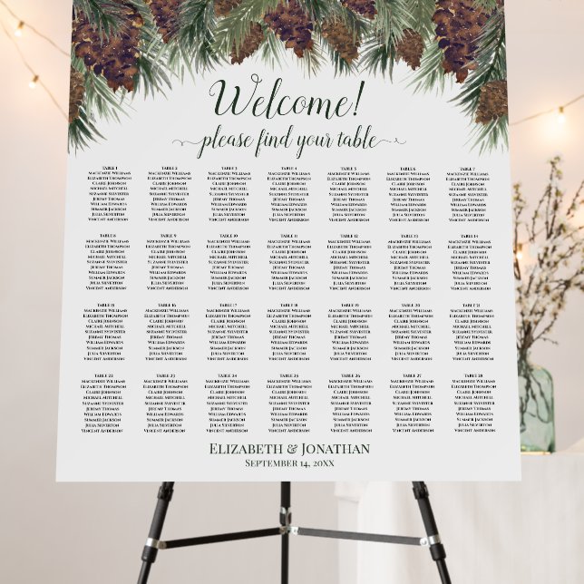 Welcome! 28 Table Rustic Pinecones Seating Chart Foam Board (In Situ (Stand))