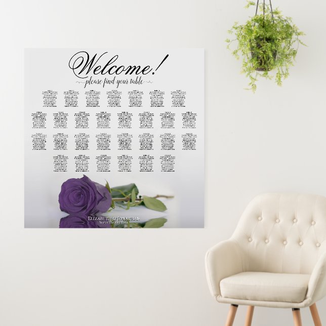 Welcome! 29 Table Amethyst Rose Seating Chart Foam Board (In Situ (Wall))