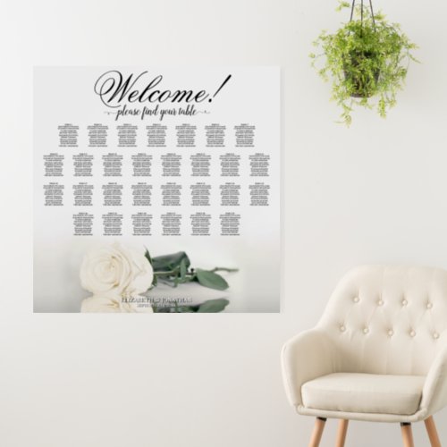 Welcome 29 Table Elegant White Rose Seating Chart Foam Board
