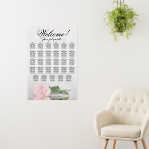Welcome! 29 Table Pink Rose Wedding Seating Chart Foam Board