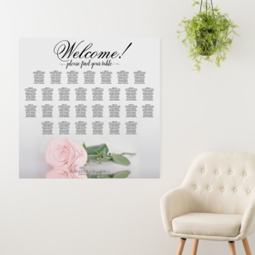 Welcome 29 Table Pink Rose Wedding Seating Chart Foam Board