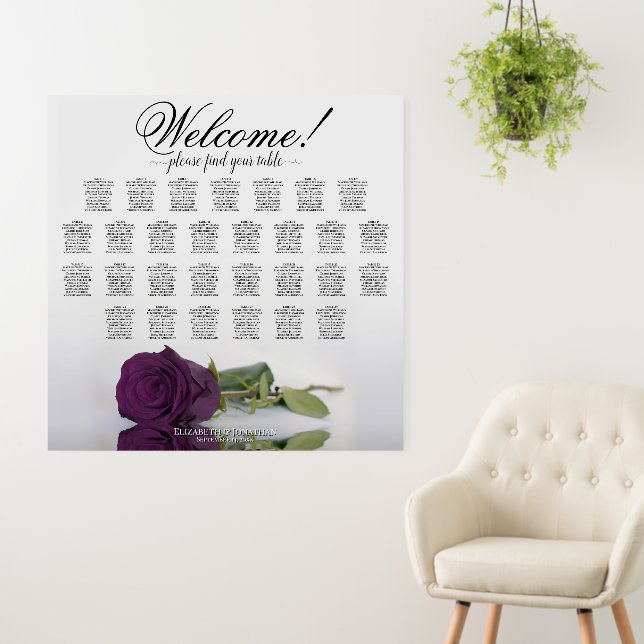 Welcome! 29 Table Plum Purple Rose Seating Chart Foam Board (In Situ (Wall))