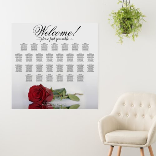 Welcome 29 Table Red Rose Wedding Seating Chart Foam Board