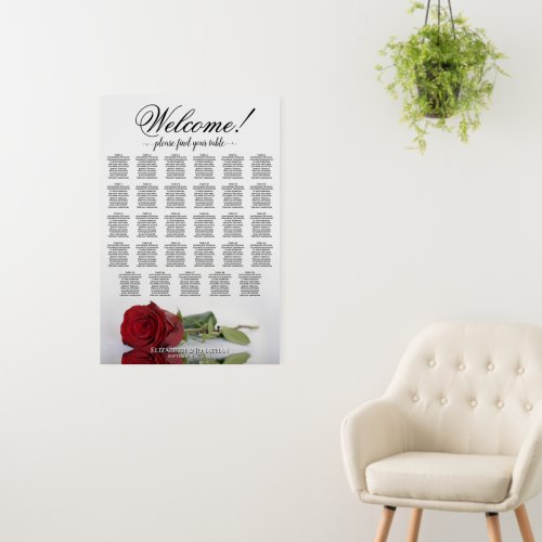 Welcome! 29 Table Red Rose Wedding Seating Chart Foam Board