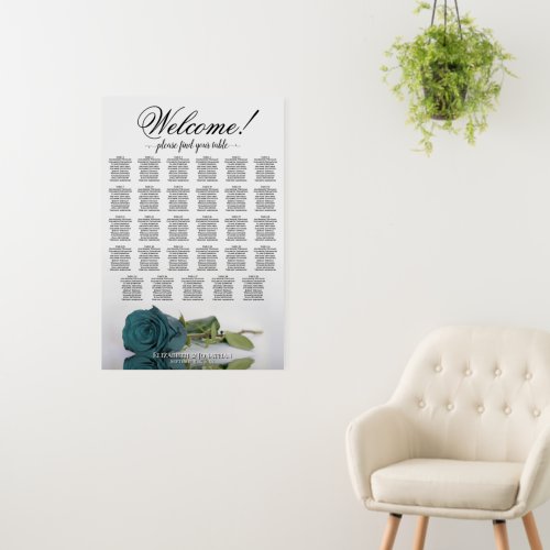 Welcome! 29 Table Teal Rose Wedding Seating Chart Foam Board