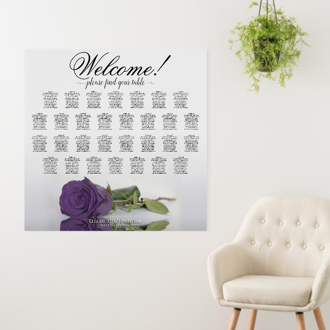 Welcome! 30 Table Amethyst Rose Seating Chart Foam Board (In Situ (Wall))