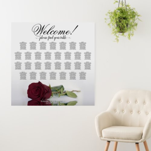 Welcome 30 Table Burgundy Rose Seating Chart Foam Board