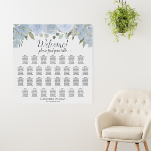 Welcome 30 Table Dusty Blue Floral Seating Chart Foam Board