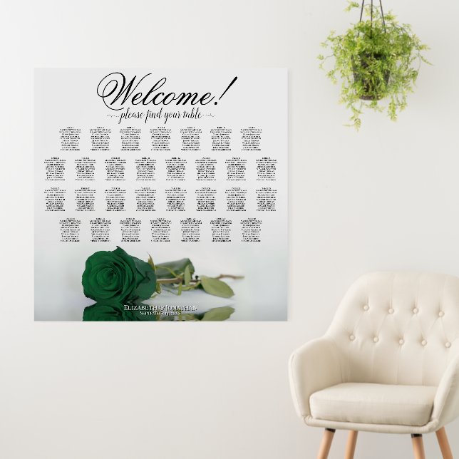Welcome! 30 Table Emerald Green Rose Seating Chart Foam Board (In Situ (Wall))