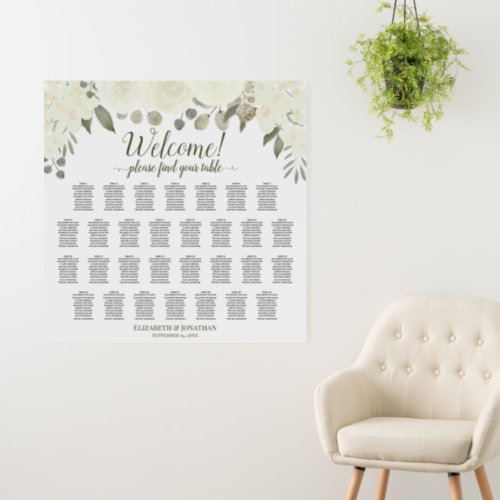 Welcome 30 Table Ivory White Floral Seating Chart Foam Board