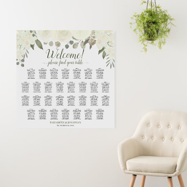 Welcome! 30 Table Ivory White Floral Seating Chart Foam Board (In Situ (Wall))
