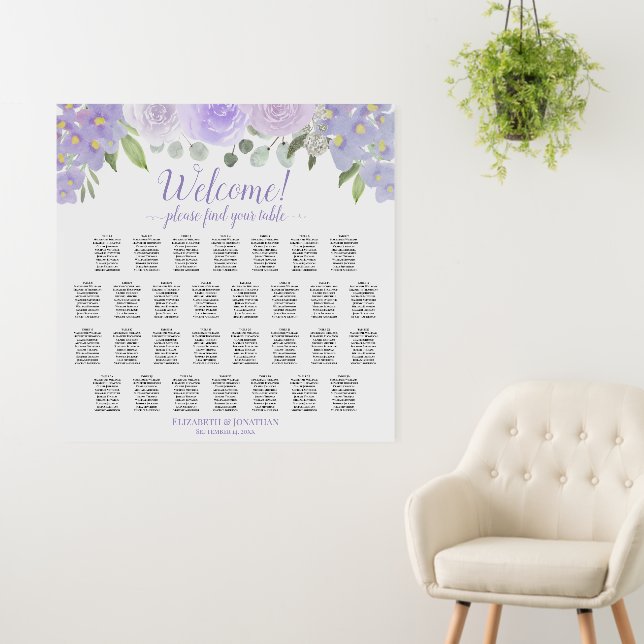 Welcome! 30 Table Lavender Floral Seating Chart Foam Board (In Situ (Wall))