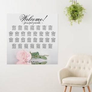 Welcome! 30 Table Pink Rose Wedding Seating Chart Foam Board