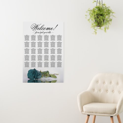Welcome! 30 Table Teal Rose Wedding Seating Chart Foam Board