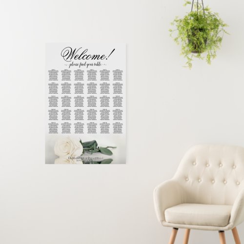 Welcome! 30 Table White Rose Wedding Seating Chart Foam Board