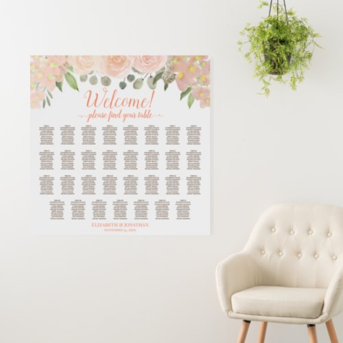 Welcome 31 Table Coral Peach Roses Seating Chart Foam Board