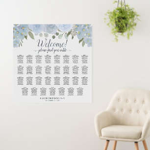 Welcome! 31 Table Dusty Blue Roses Seating Chart Foam Board