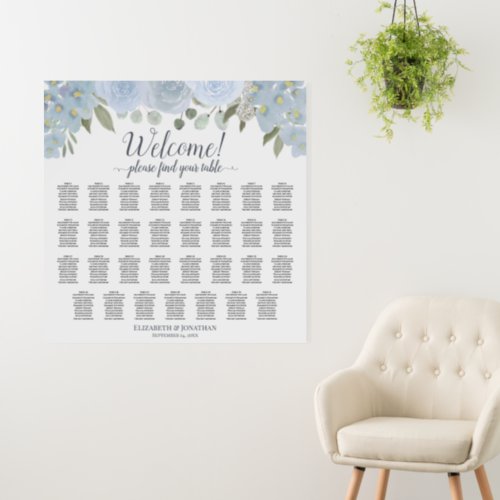 Welcome 31 Table Dusty Blue Roses Seating Chart Foam Board