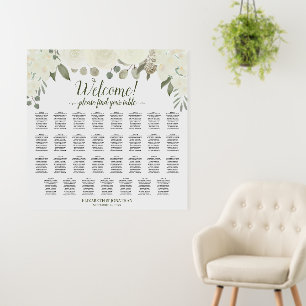Welcome! 31 Table Ivory White Roses Seating Chart Foam Board
