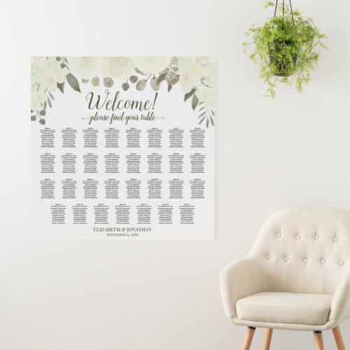 Welcome 31 Table Ivory White Roses Seating Chart Foam Board