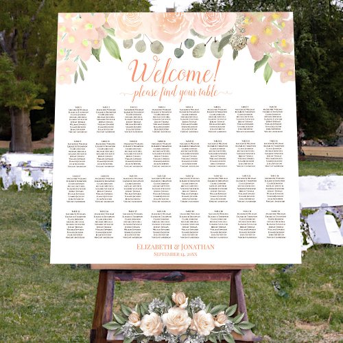 Welcome 32 Table Coral Peach Floral Seating Chart Foam Board