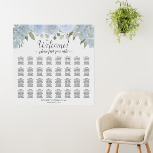 Welcome 32 Table Dusty Blue Floral Seating Chart Foam Board