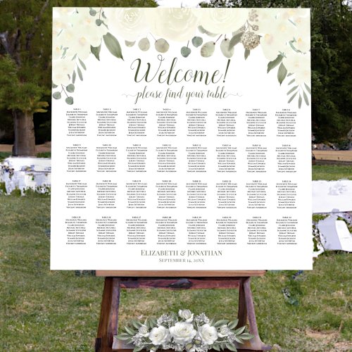 Welcome 32 Table Ivory White Floral Seating Chart Foam Board
