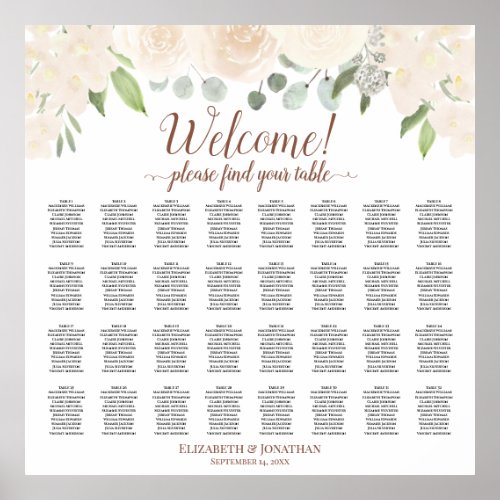 Welcome 32 Table Pale Peach Floral Seating Chart