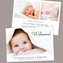 Welcome 3 Photo Collage Baby Birth Announcement