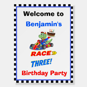 Welcome 3rd Birthday Dinosaur Race Car Ready Set  Foam Board