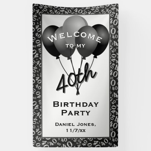 Welcome 40th Party BlackWhite Number Pattern Banner