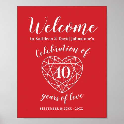 Welcome 40th ruby anniversary heart personalized poster
