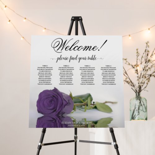Welcome 4 Table Amethyst Purple Rose Seating Chart Foam Board
