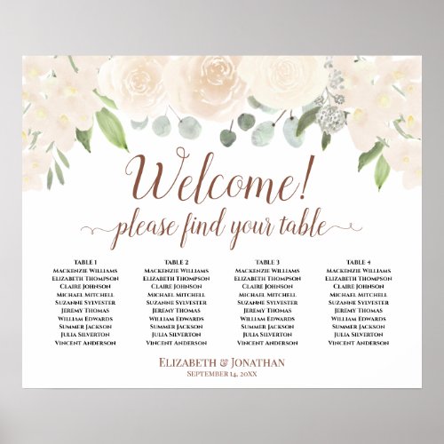 Welcome 4 Table Blush Peach Floral Seating Chart
