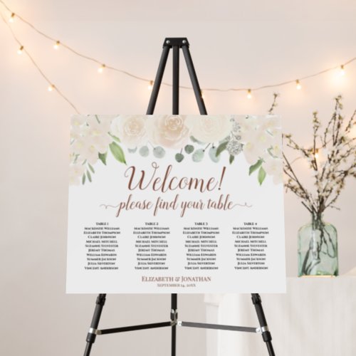 Welcome 4 Table Champagne Floral Seating Chart Foam Board