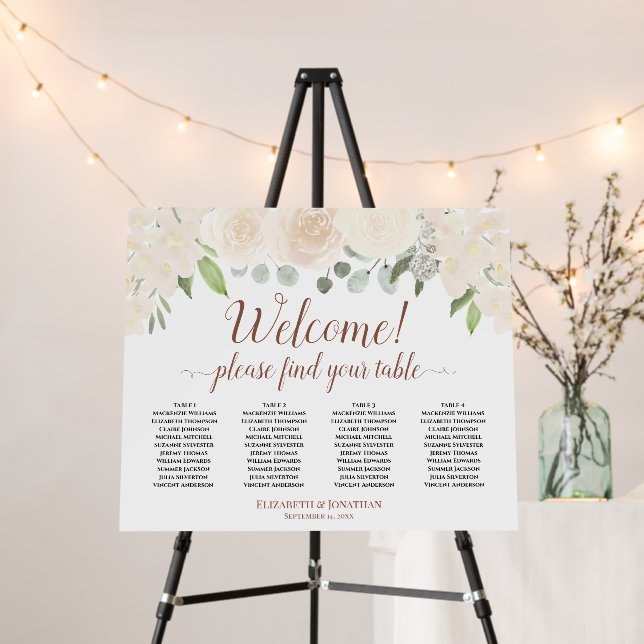 Welcome! 4 Table Champagne Floral Seating Chart Foam Board (In Situ (Stand))